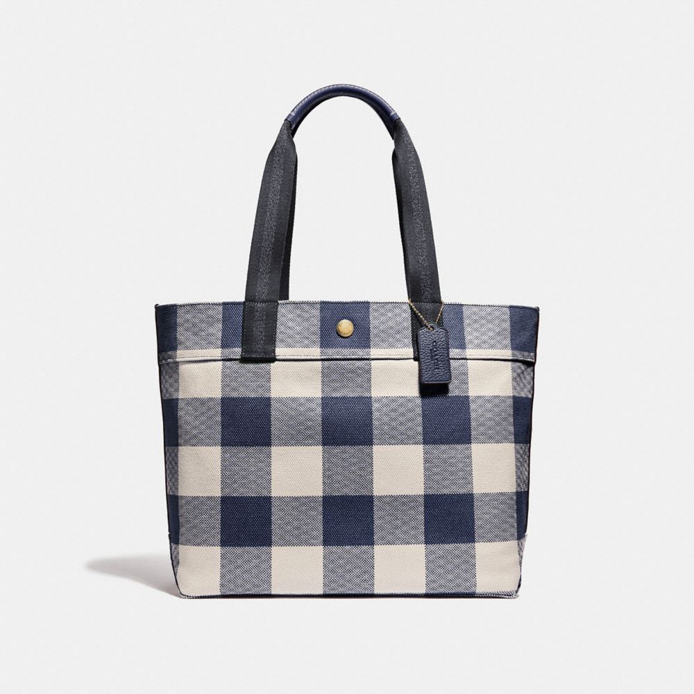 TOTE WITH BUFFALO PLAID PRINT - MIDNIGHT/LIGHT GOLD - COACH F66867