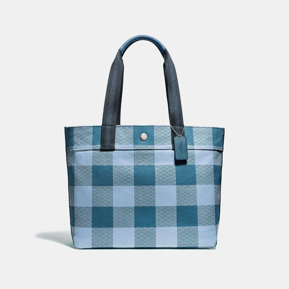 COACH F66867 TOTE WITH BUFFALO PLAID PRINT CORNFLOWER/SILVER