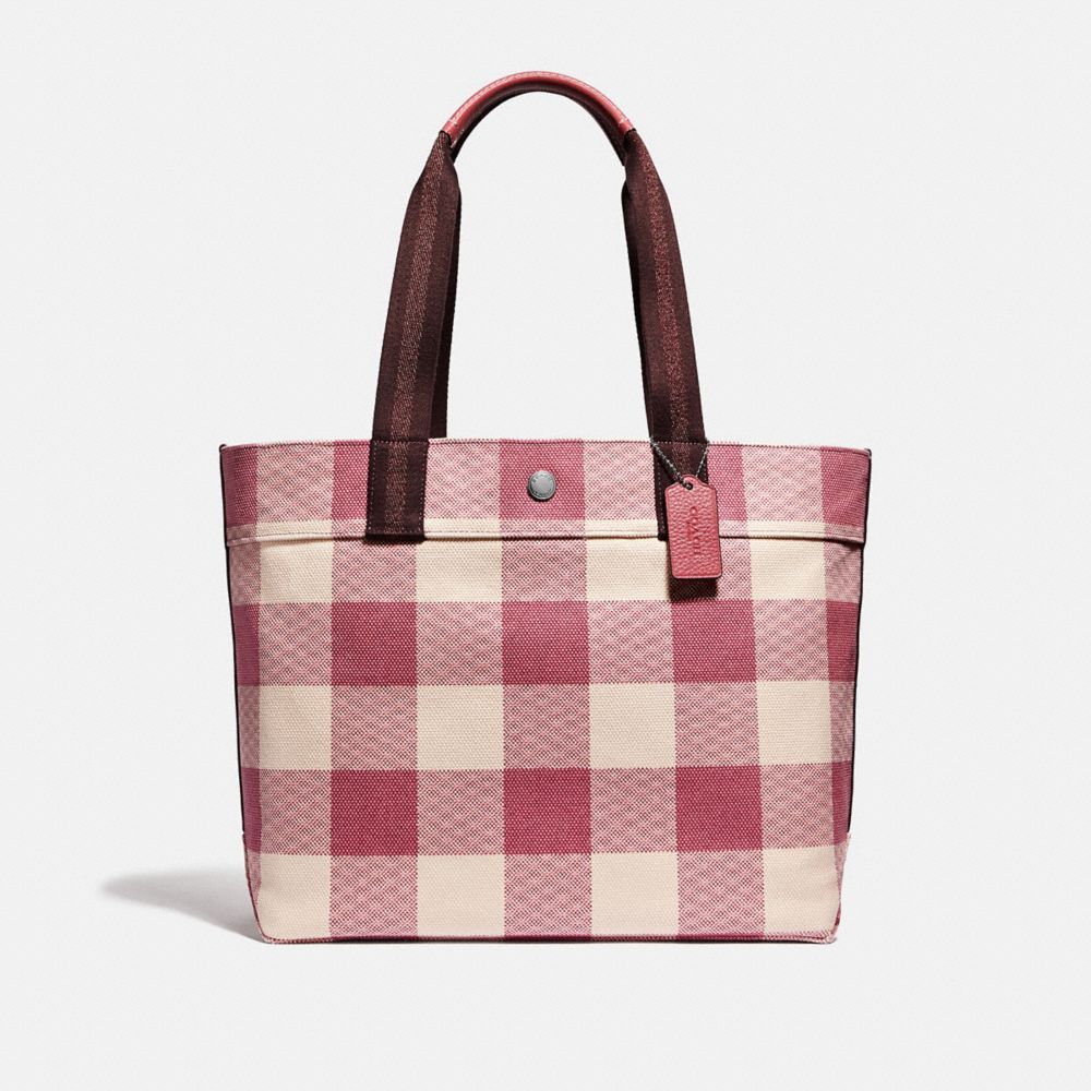 TOTE WITH BUFFALO PLAID PRINT - F66867 - STRAWBERRY/SILVER