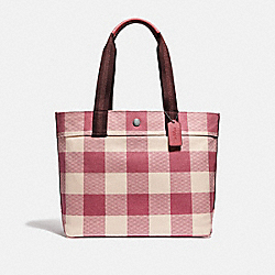 TOTE WITH BUFFALO PLAID PRINT - F66867 - STRAWBERRY/SILVER