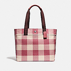 COACH TOTE WITH BUFFALO PLAID PRINT - STRAWBERRY/SILVER - F66867