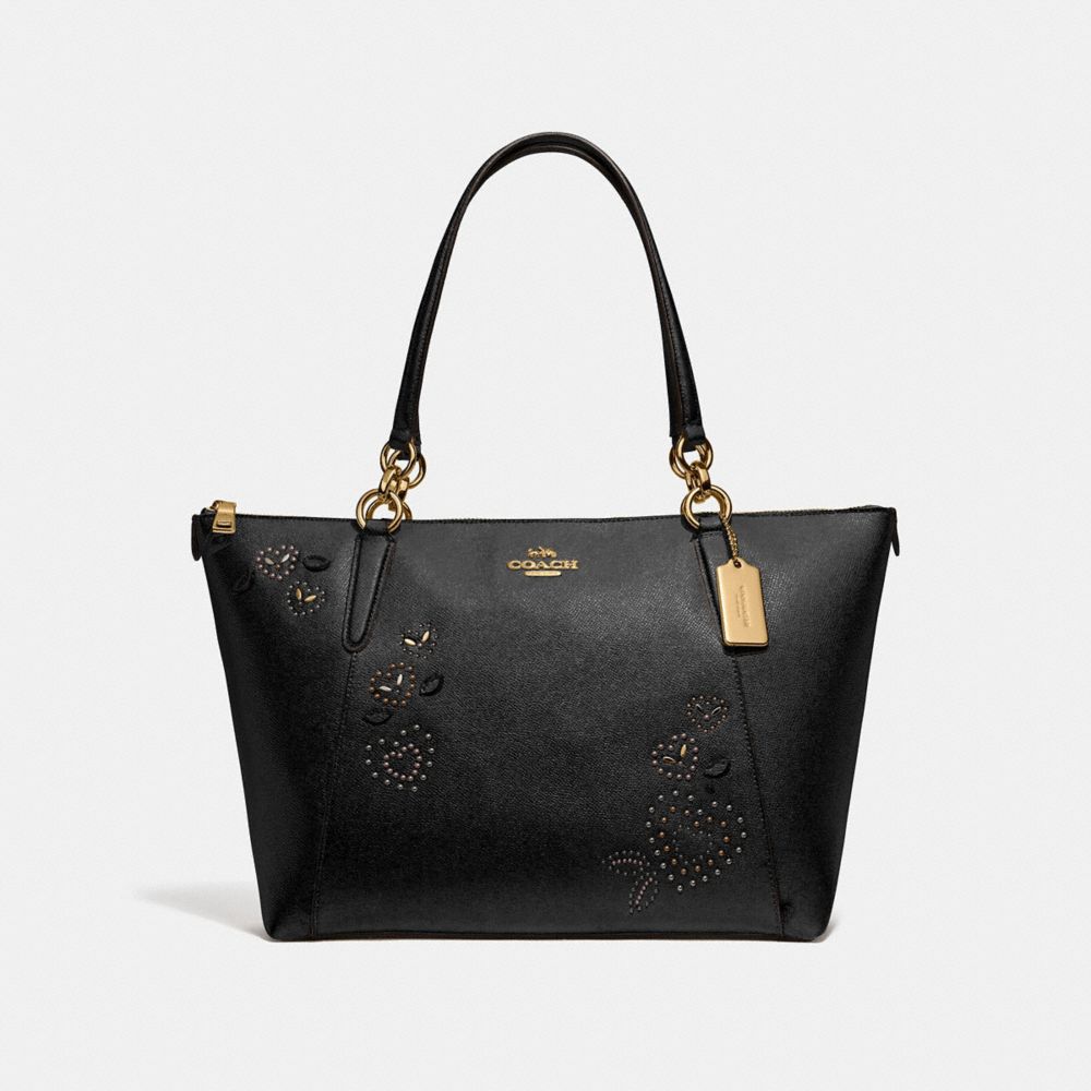 COACH AVA TOTE WITH HEART BANDANA RIVETS - BLACK/MULTI/IMITATION GOLD - F66871