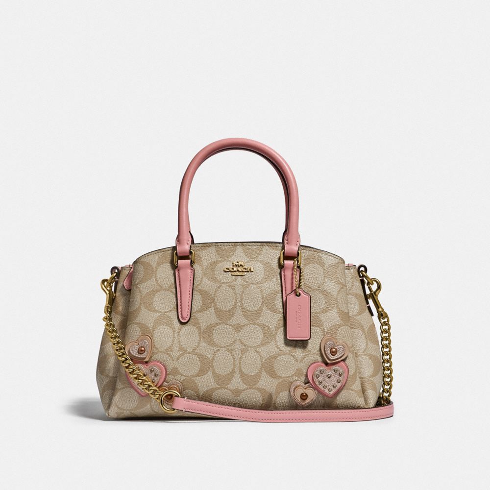 COACH F66873 Mini Sage Carryall In Signature Canvas With Heart Applique KHAKI MULTI /IMITATION GOLD