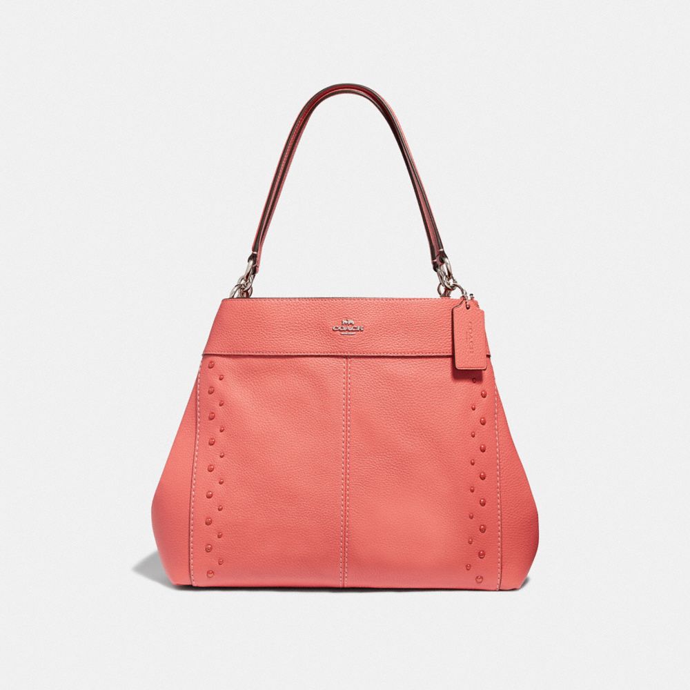 COACH LEXY SHOULDER BAG WITH STUDS - CORAL/SILVER - F66874