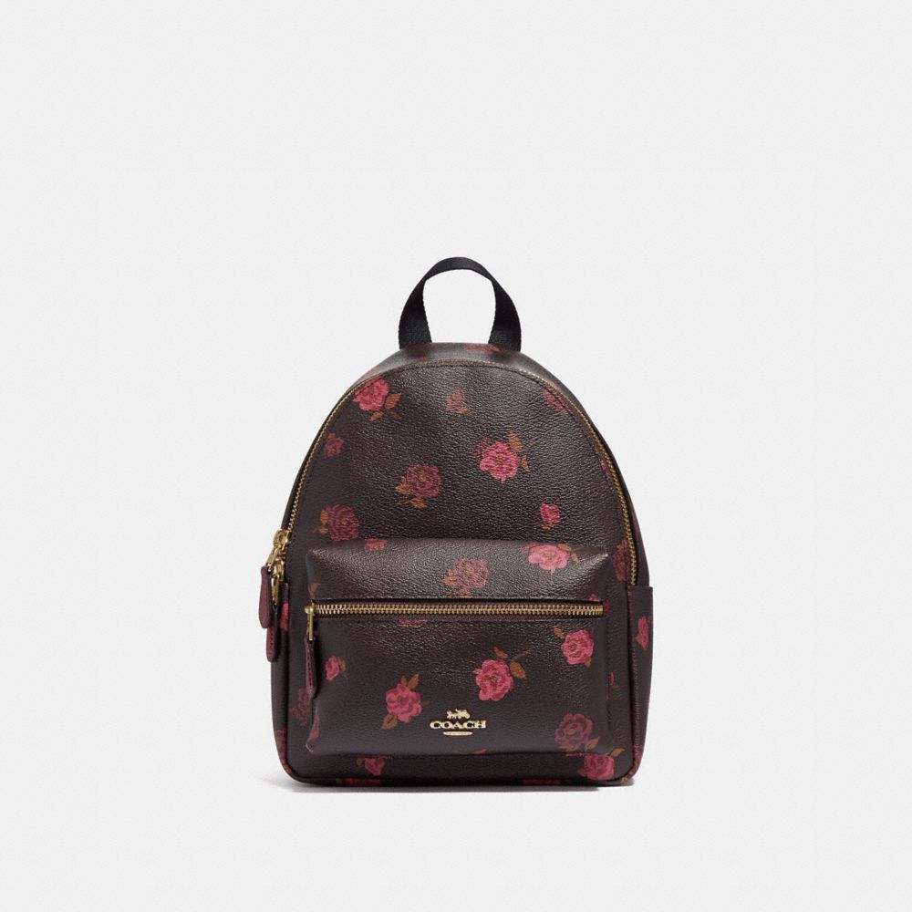 MINI CHARLIE BACKPACK WITH TOSSED PEONY PRINT - F66879 - OXBLOOD 1 MULTI/IMITATION GOLD