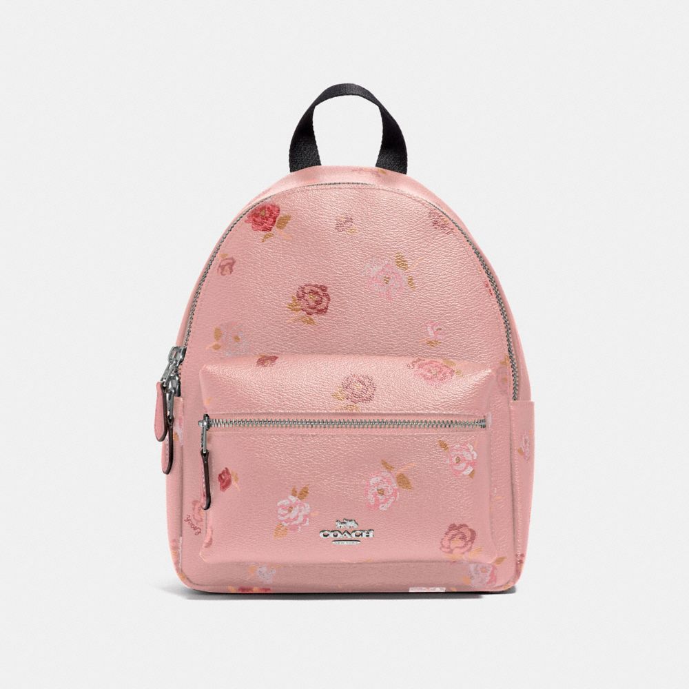 COACH F66879 Mini Charlie Backpack With Tossed Peony Print PETAL MULTI/SILVER