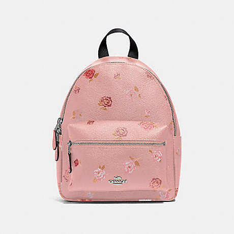 COACH F66879 MINI CHARLIE BACKPACK WITH TOSSED PEONY PRINT PETAL-MULTI/SILVER