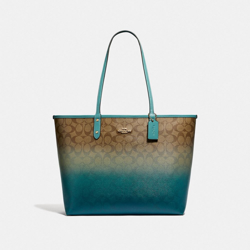 REVERSIBLE CITY TOTE IN OMBRE SIGNATURE CANVAS - F66885 - KHAKI/MARINE MULTI/IMITATION GOLD