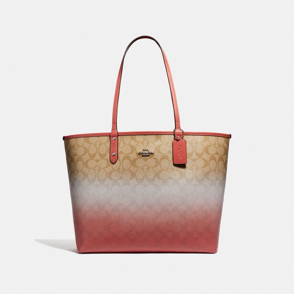 COACH F66885 REVERSIBLE CITY TOTE IN OMBRE SIGNATURE CANVAS LIGHT-KHAKI/PINK-MULTI/SILVER