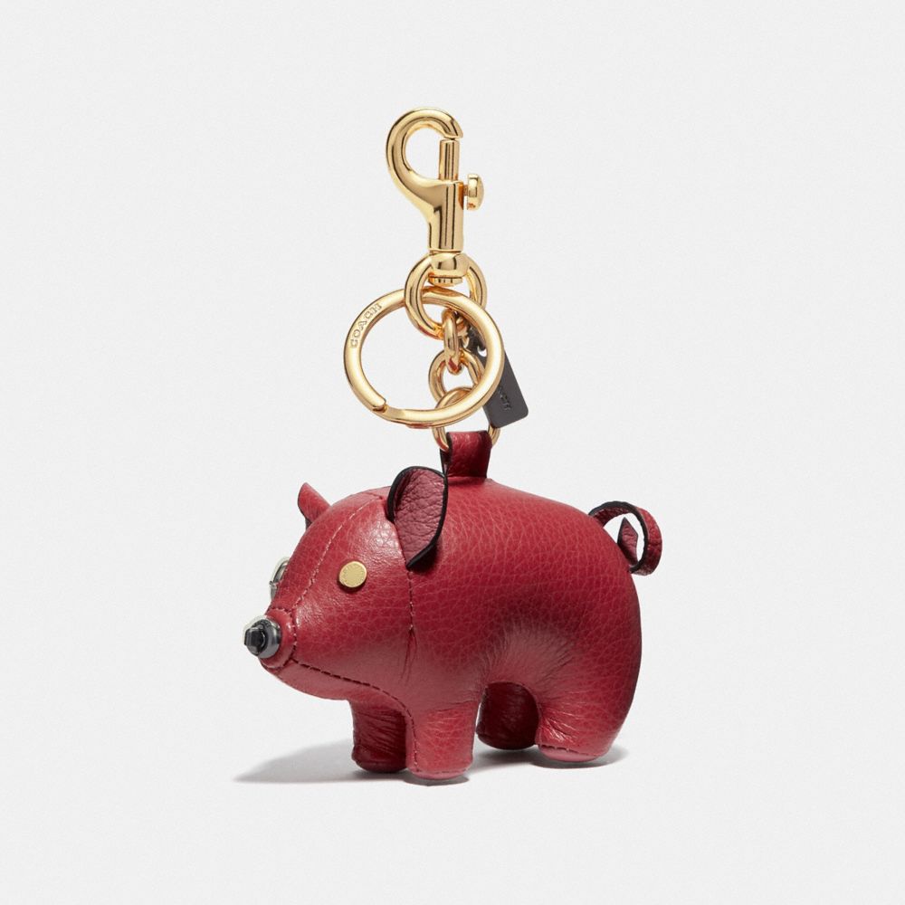 COACH LUNAR NEW YEAR PLUSH PIG BAG CHARM - TRUE RED/GOLD - F66907