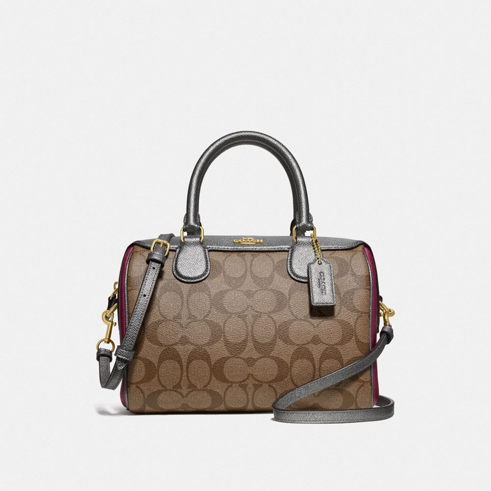 MINI BENNETT SATCHEL IN COLORBLOCK SIGNATURE CANVAS - F66912 - KHAKI MULTI /IMITATION GOLD