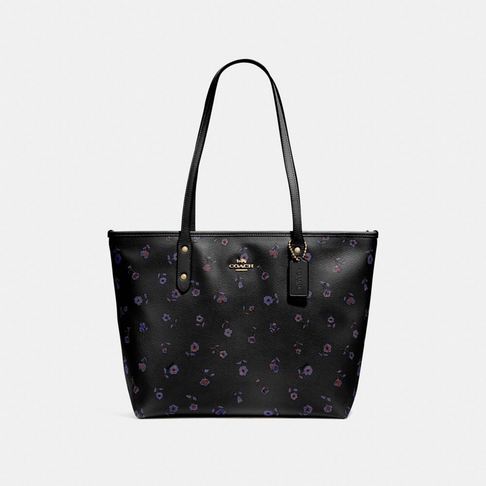 CITY ZIP TOTE WITH VINTAGE PRAIRIE PRINT - F66915 - BLACK/MULTI/IMITATION GOLD