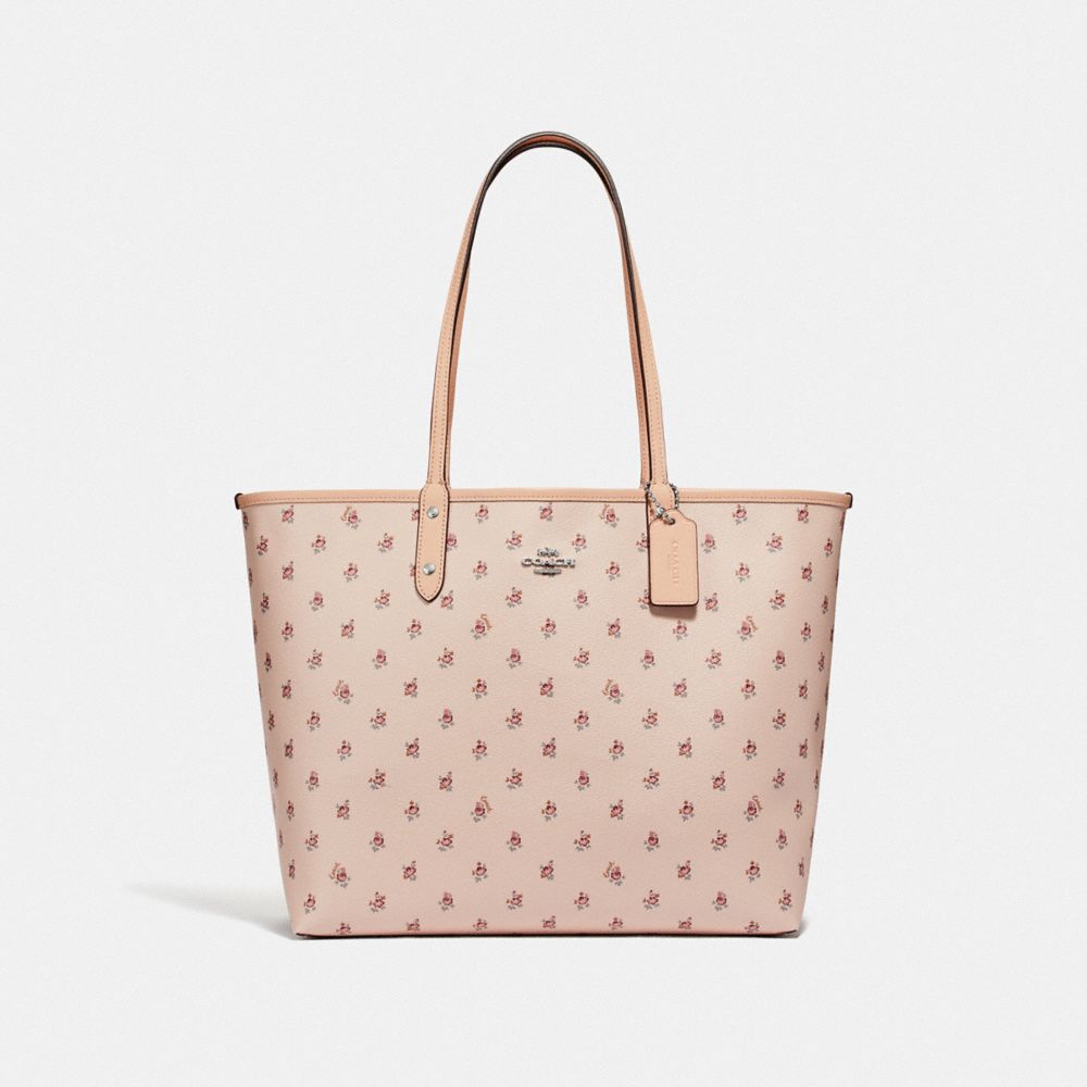 REVERSIBLE CITY TOTE WITH FLORAL DITSY PRINT - F66926 - LIGHT PINK MULTI/LIGHT PINK/SILVER
