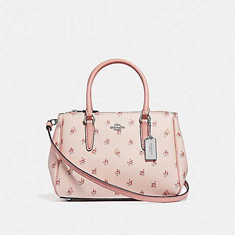COACH MINI SURREY CARRYALL WITH FLORAL DITSY PRINT - LIGHT PINK MULTI/SILVER - F66928