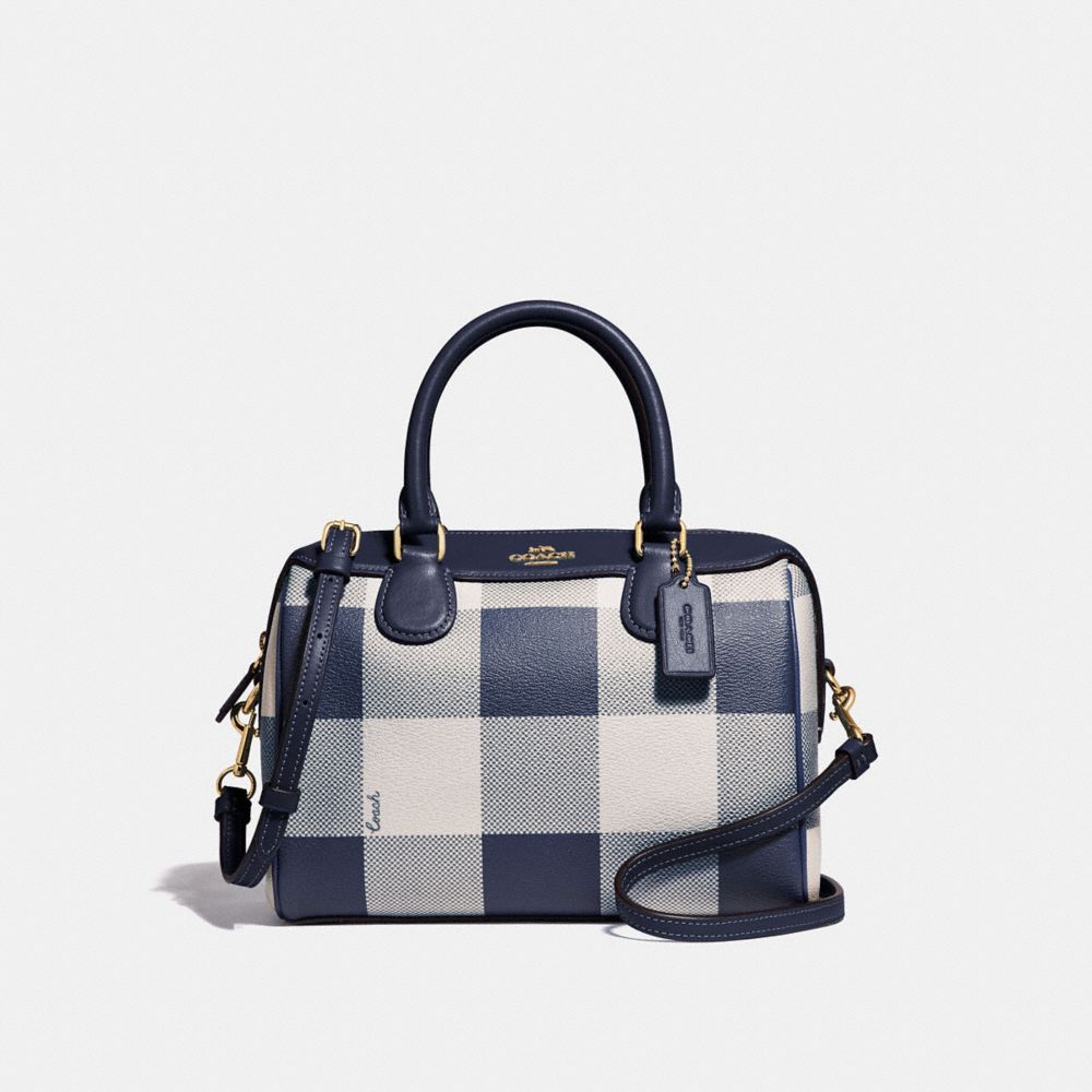 COACH MINI BENNETT SATCHEL WITH BUFFALO PLAID PRINT - MIDNIGHT/LIGHT GOLD - F66930