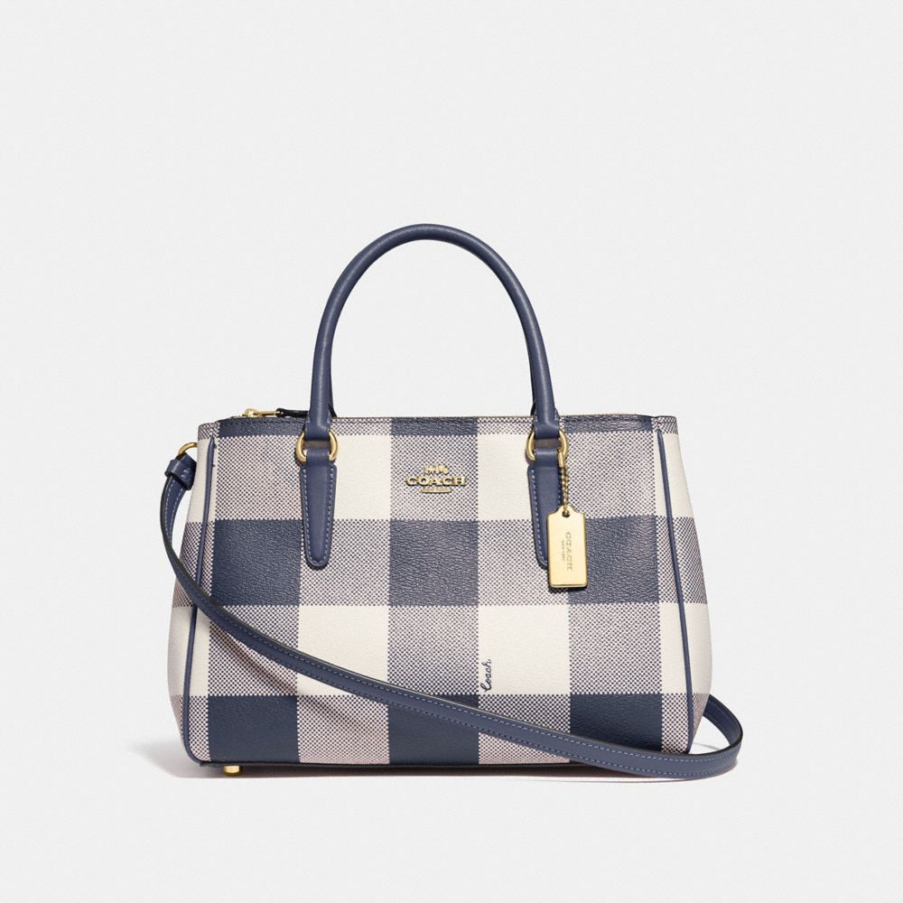 COACH SURREY CARRYALL WITH BUFFALO PLAID PRINT - MIDNIGHT/LIGHT GOLD - F66931