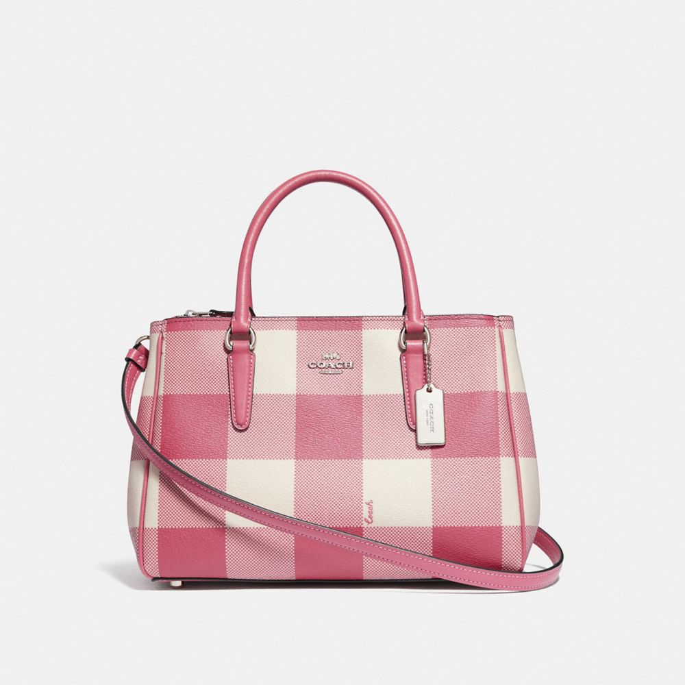 COACH F66931 SURREY CARRYALL WITH BUFFALO PLAID PRINT STRAWBERRY/SILVER