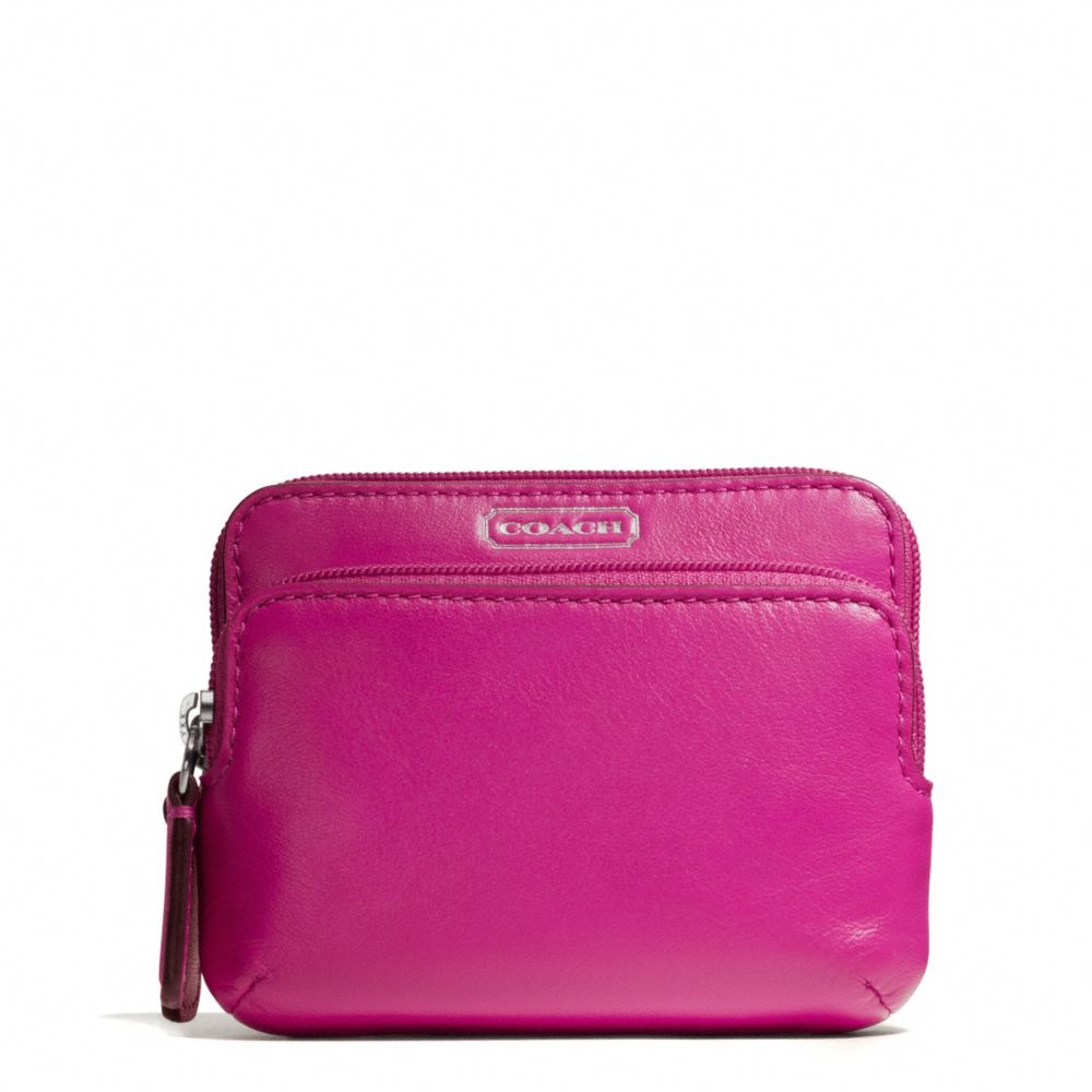 COACH CAMPBELL LEATHER DOUBLE ZIP COIN WALLET - SILVER/FUCHSIA - F66938