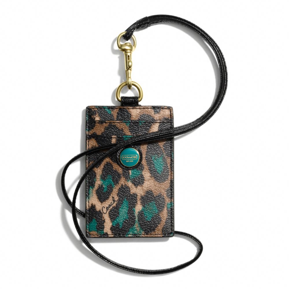 COACH SIGNATURE STRIPE OCELOT PRINT LANYARD ID - BRASS/JADE MULTICOLOR - F66953