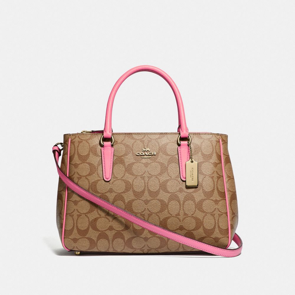 COACH F67026 SURREY CARRYALL IN SIGNATURE CANVAS KHAKI/PINK-RUBY/GOLD