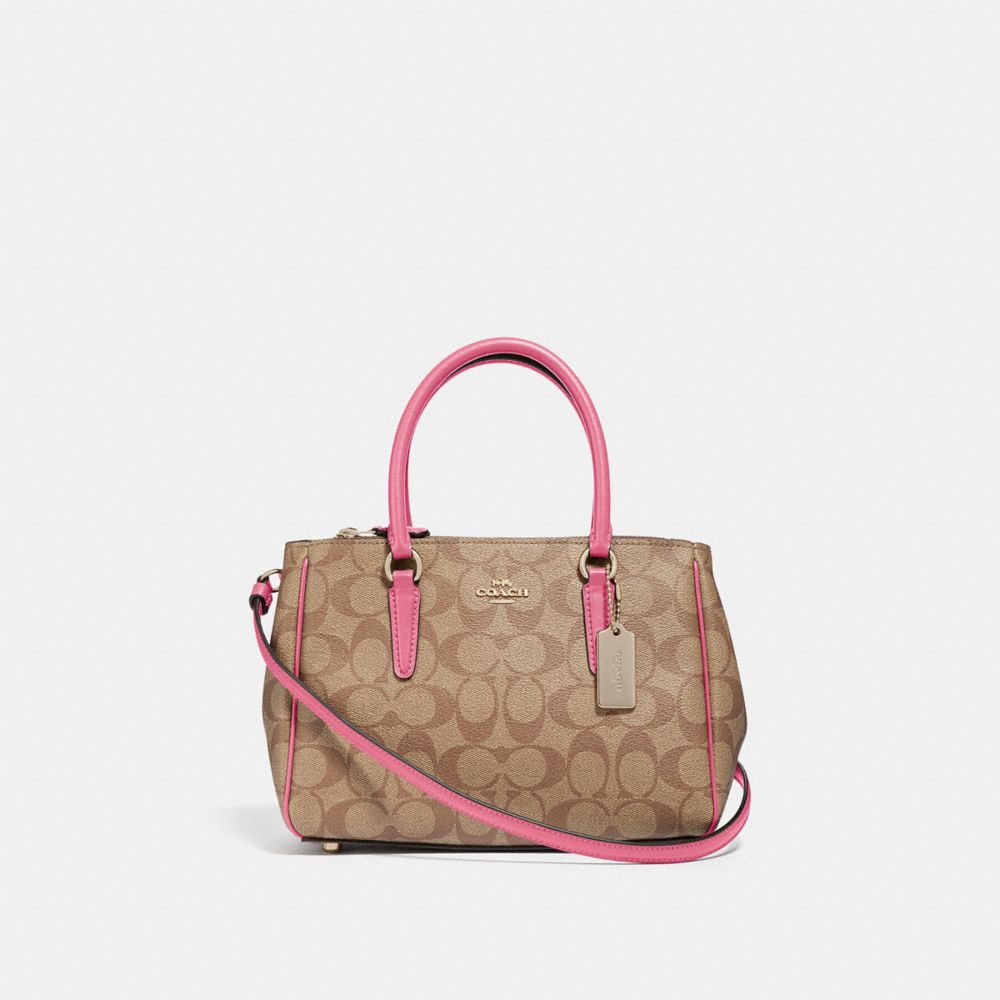 MINI SURREY CARRYALL IN SIGNATURE CANVAS - F67027 - KHAKI/PINK RUBY/GOLD