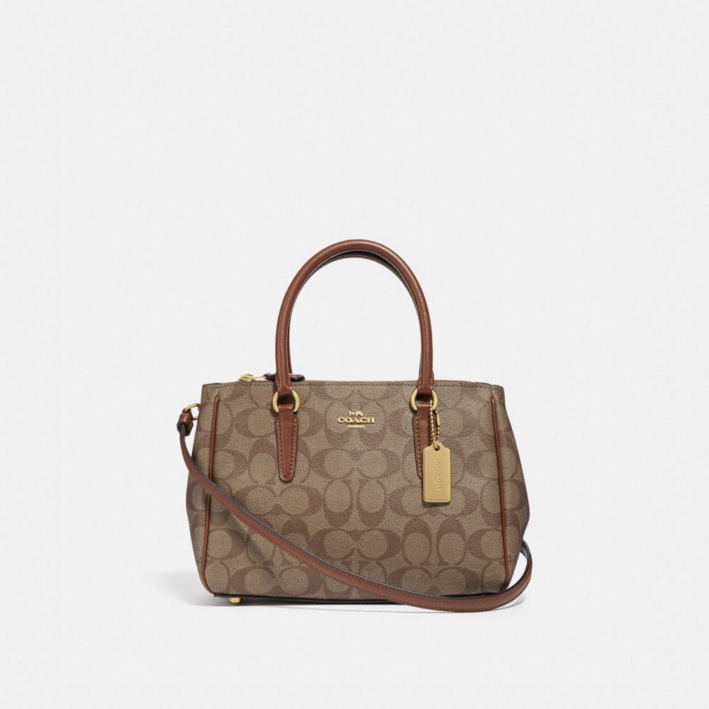 MINI SURREY CARRYALL IN SIGNATURE CANVAS - KHAKI/SADDLE 2/IMITATION GOLD - COACH F67027