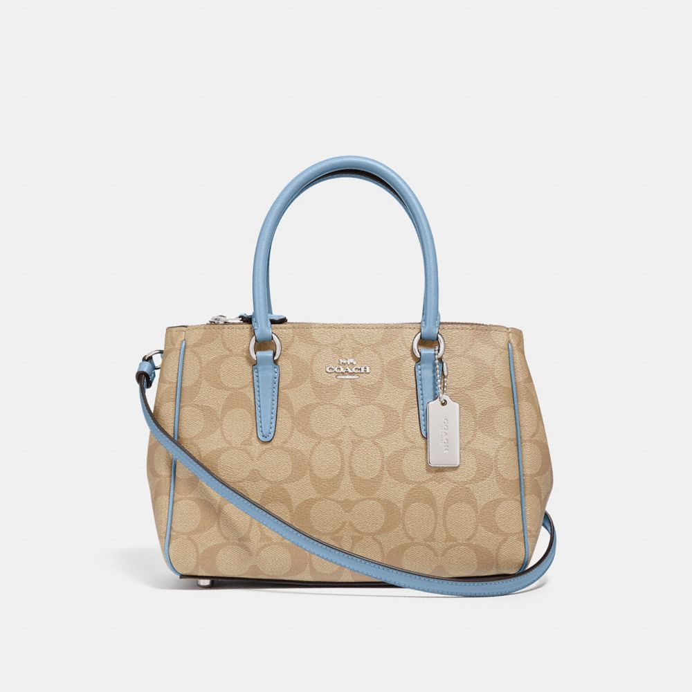 COACH MINI SURREY CARRYALL IN SIGNATURE CANVAS - LT KHAKI/CORNFLOWER/SILVER - F67027