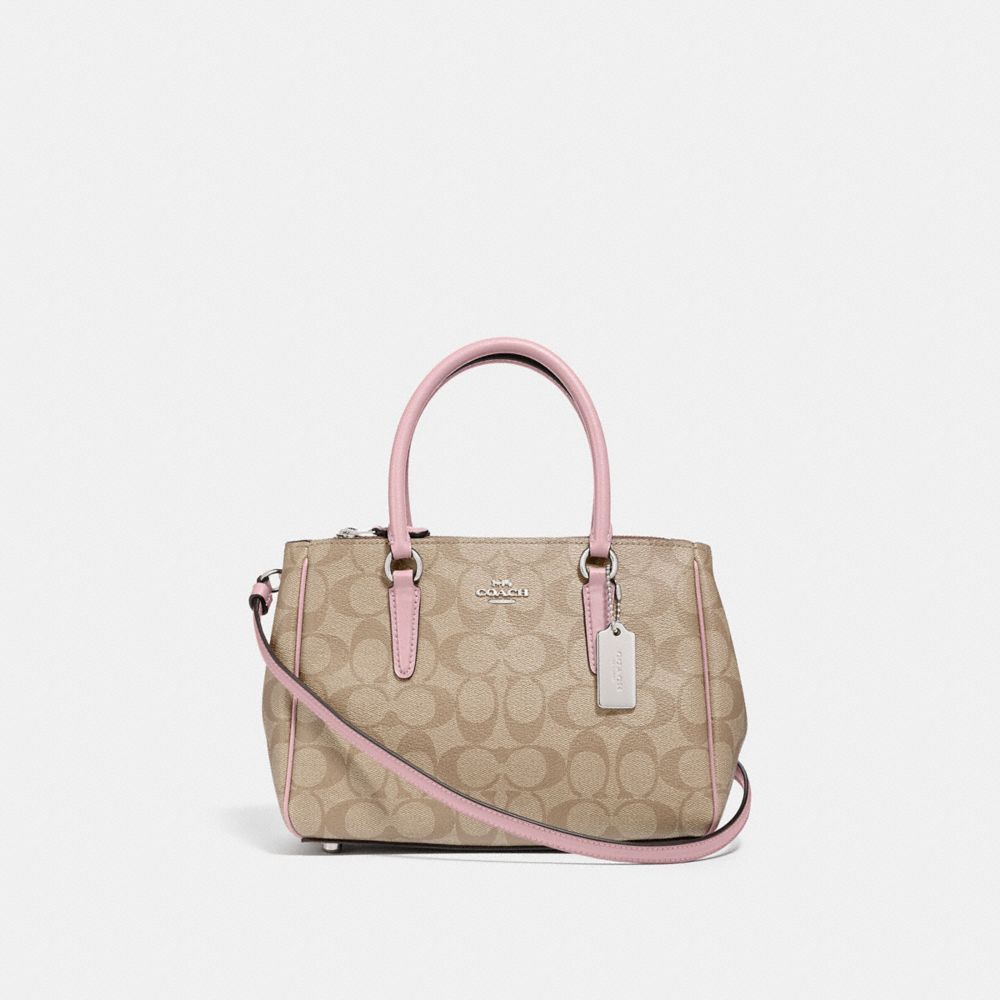 COACH F67027 MINI SURREY CARRYALL IN SIGNATURE CANVAS LIGHT-KHAKI/CARNATION/SILVER