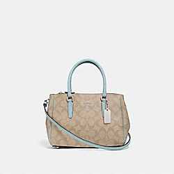 COACH MINI SURREY CARRYALL IN SIGNATURE CANVAS - LIGHT KHAKI/SEAFOAM/SILVER - F67027