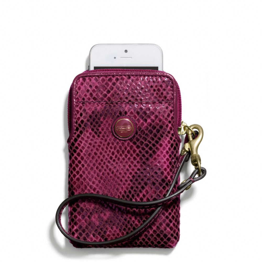 COACH F67040 Signature Stripe Embossed Snake Universal Phone Case BRASS/RASPBERRY