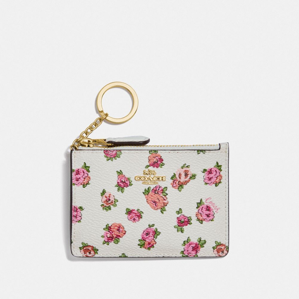 COACH F67075 MINI SKINNY ID CASE WITH MINI VINTAGE ROSE PRINT GD/CHALK VINTAGE ROSE