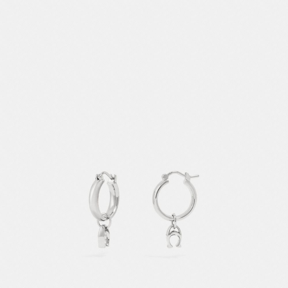 SIGNATURE HUGGIE EARRINGS - SILVER - COACH F67083