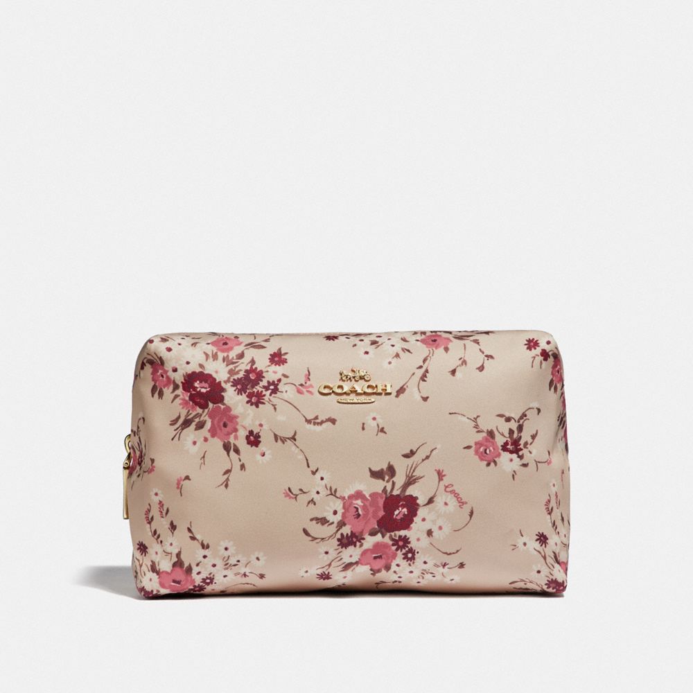 COACH F67088 Large Boxy Cosmetic Case With Floral Bundle Print GD/BEECHWOOD FLORAL BUNDLE