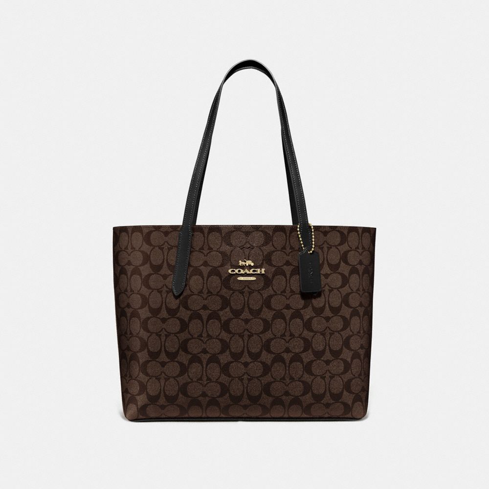 AVENUE TOTE IN SIGNATURE CANVAS - F67108 - BROWN/BLACK/IMITATION GOLD