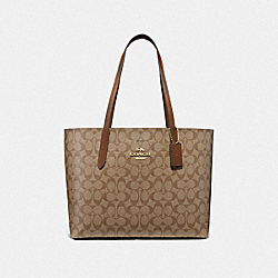 COACH F67108 Avenue Tote In Signature Canvas KHAKI/SADDLE 2/IMITATION GOLD