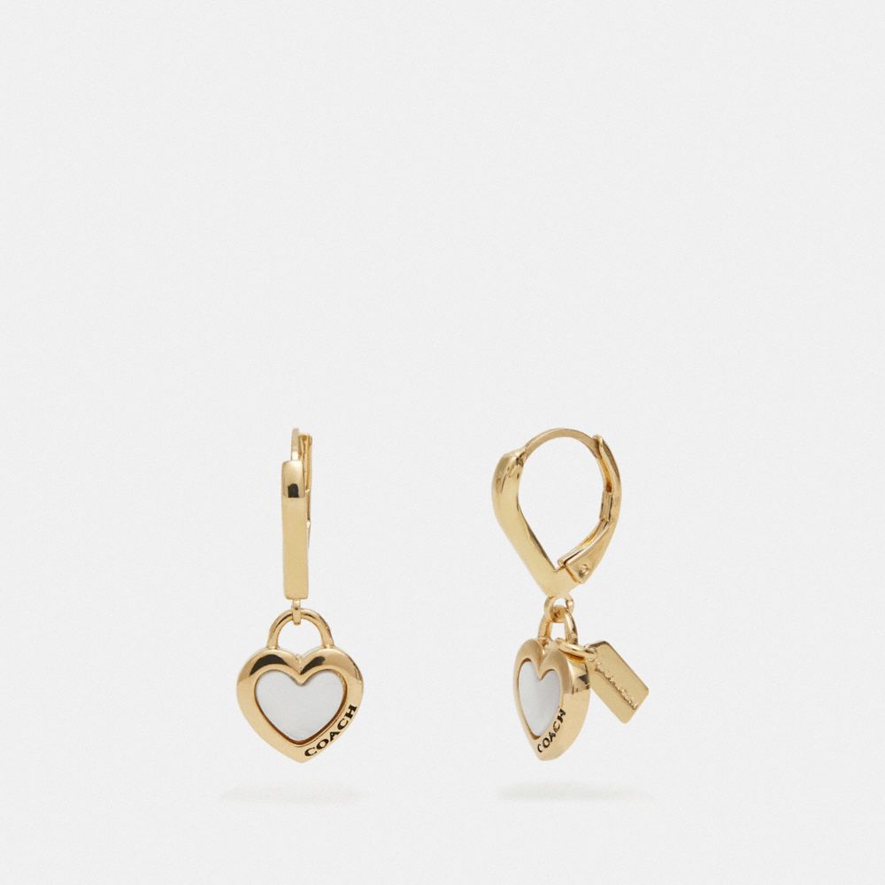 COACH F67113 Pearl Heart Huggie Earrings WHITE/GOLD