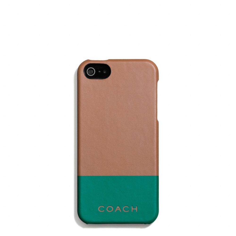 COACH F67116 CAMDEN LEATHER STRIPED MOLDED IPHONE 5 CASE SADDLE/EMERALD