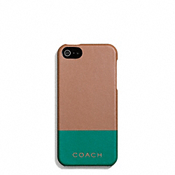 COACH F67116 Camden Leather Striped Molded Iphone 5 Case SADDLE/EMERALD