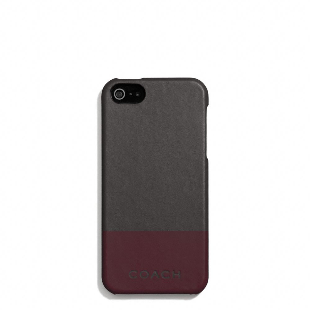 CAMDEN LEATHER STRIPED MOLDED IPHONE 5 CASE - DARK GREY/DARK RED - COACH F67116