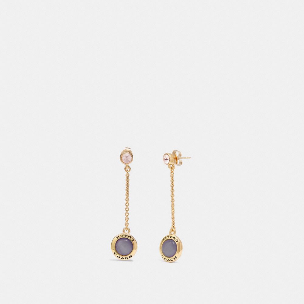 COACH F67128 OPEN CIRCLE LONG DANGLE EARRINGS PURPLE/GOLD