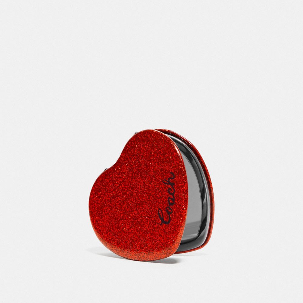COACH GLITTER HEART MIRROR - RED - F67136