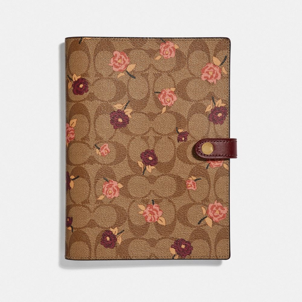 NOTEBOOK IN SIGNATURE CANVAS WITH TOSSED PEONY PRINT - KHAKI/MULTICOLOR - COACH F67141