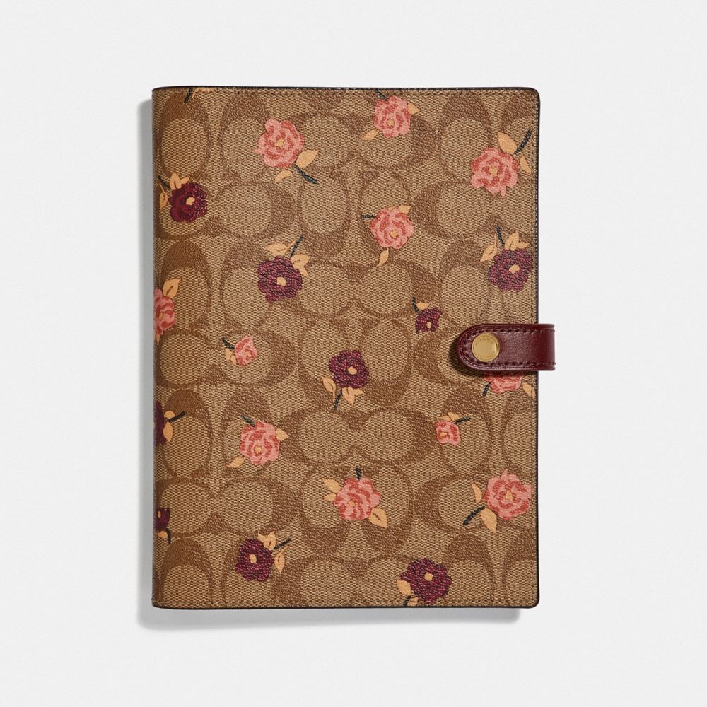 COACH F67141 NOTEBOOK IN SIGNATURE CANVAS WITH TOSSED PEONY PRINT KHAKI/MULTICOLOR