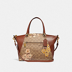 PRAIRIE SATCHEL IN SIGNATURE CANVAS WITH PRAIRIE FLORAL PRINT - F67164 - B4/TAN RUST BOW