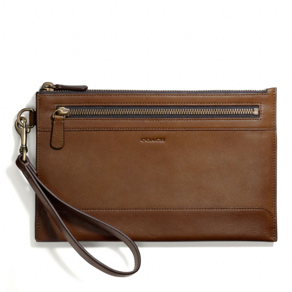 COACH BLEECKER DOUBLE ZIP TRAVEL POUCH IN LEATHER - FAWN - F67208