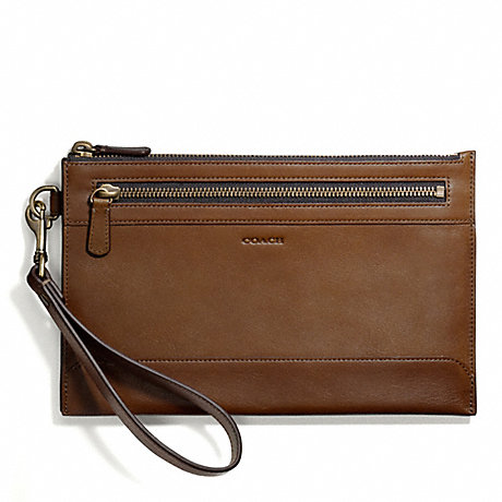 COACH BLEECKER DOUBLE ZIP TRAVEL POUCH IN LEATHER -  FAWN - f67208