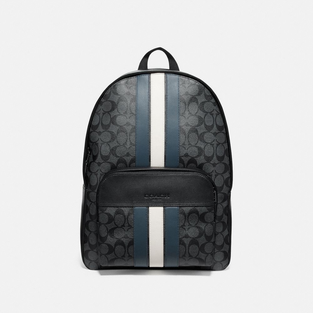 HOUSTON BACKPACK IN SIGNATURE CANVAS WITH VARSITY STRIPE - F67250 - CHARCOAL/DENIM/CHALK/BLACK ANTIQUE NICKEL