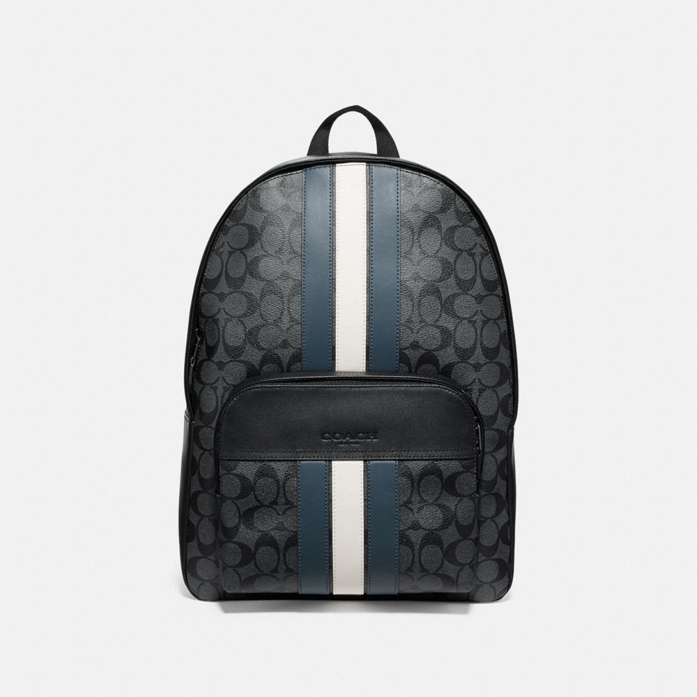 COACH F67250 HOUSTON BACKPACK IN SIGNATURE CANVAS WITH VARSITY STRIPE CHARCOAL/DENIM/CHALK/BLACK ANTIQUE NICKEL