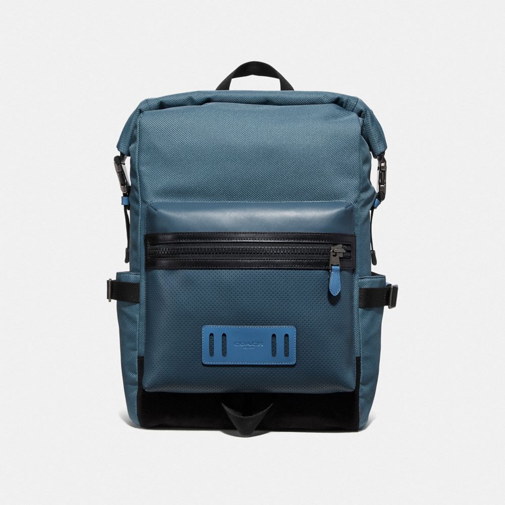 COACH F67312 Terrain Roll Top Backpack PVD BLUE/BLACK ANTIQUE NICKEL