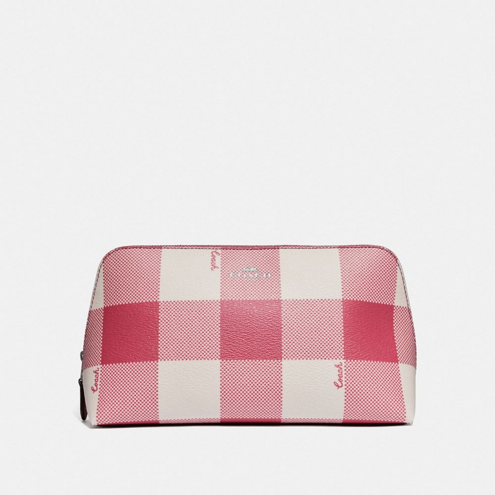 COACH F67329 Cosmetic Case 22 With Buffalo Plaid Print STRAWBERRY/SILVER